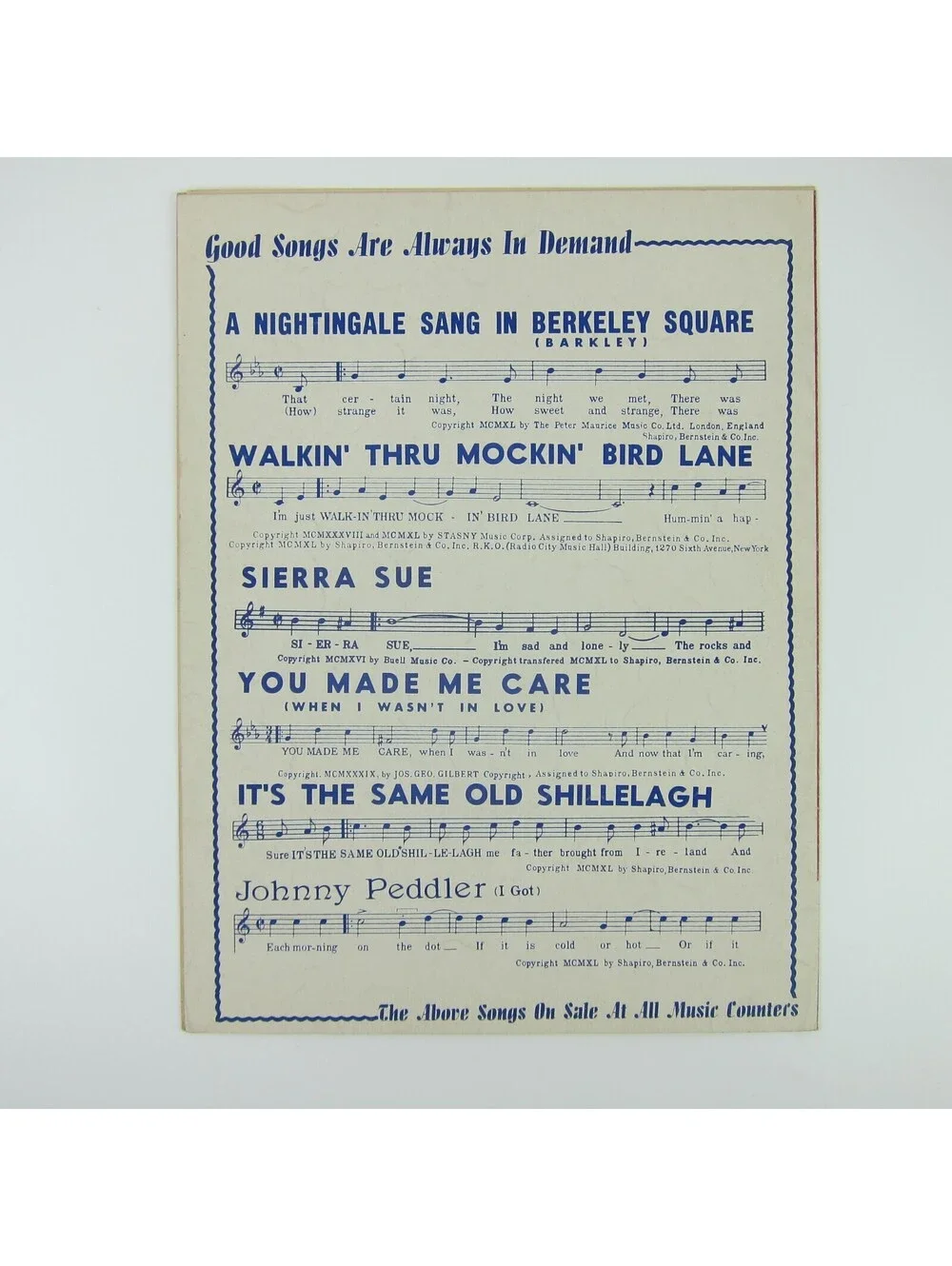 Sheet Music A Nightingale Sang In Berkeley Square Kate Smith Vintage 1940